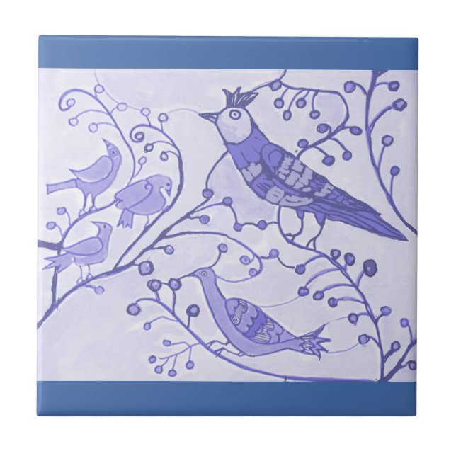 Carreau Carrelage en céramique Bleu Delft Royal Birds 4,25 (Devant)