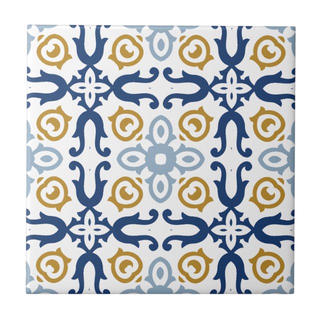 Carreau Carrelage en céramique bleu et jaune italien (Devant)