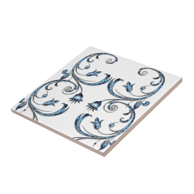 Carreau Carrelage en céramique Bleu Floral (Côté)