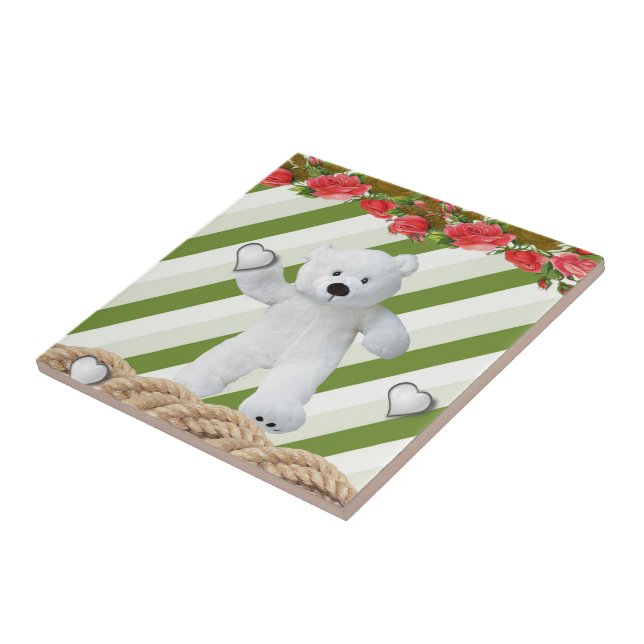 Carreau Carrelage en céramique Bleu vert rayé Floral Teddy (Côté)