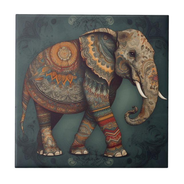Carreau Carrelage en céramique Boho Elephant avec décorati (Devant)