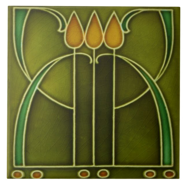 Carreau Carrelage en céramique - Bordure Trois Tulipes Art (Devant)
