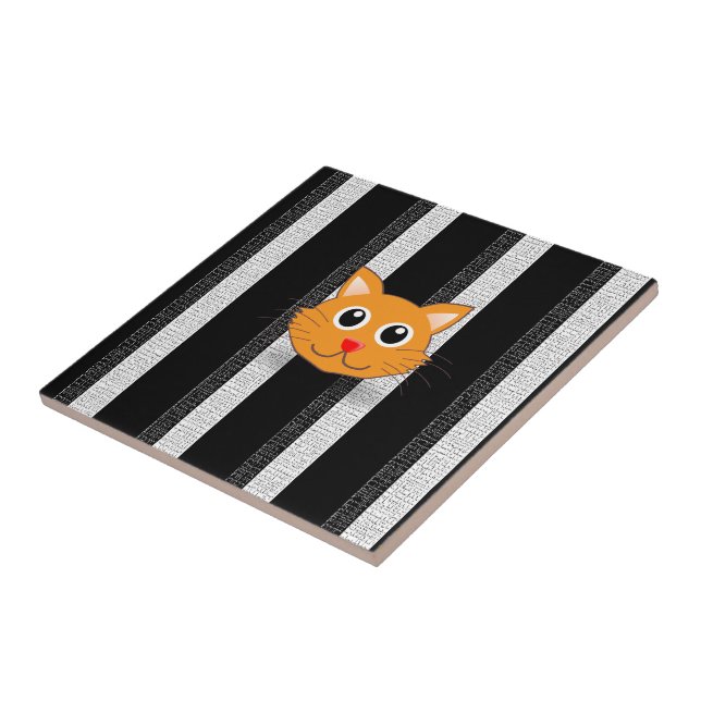 Carreau Carrelage en céramique Chats en bande blanche et n (Côté)