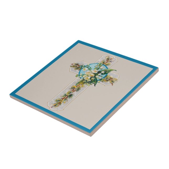 Carreau Carrelage en céramique croix et fleurs (Côté)