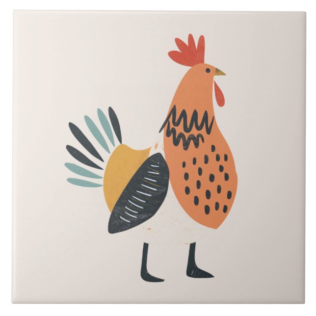 Carreau Carrelage en céramique de coq illustré (Devant)