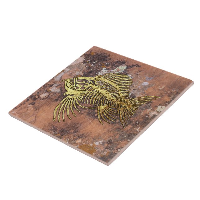 Carreau Carrelage en céramique de poisson fossile (Côté)