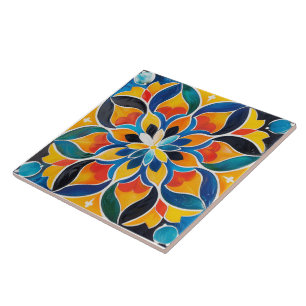 Carreau Carrelage en céramique de style Mandala coloré.
