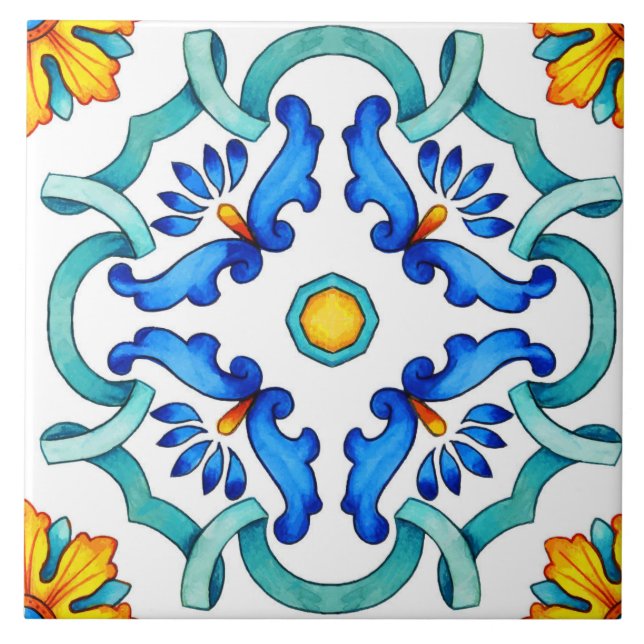 Carreau Carrelage en céramique de style méditerranéen. (Devant)