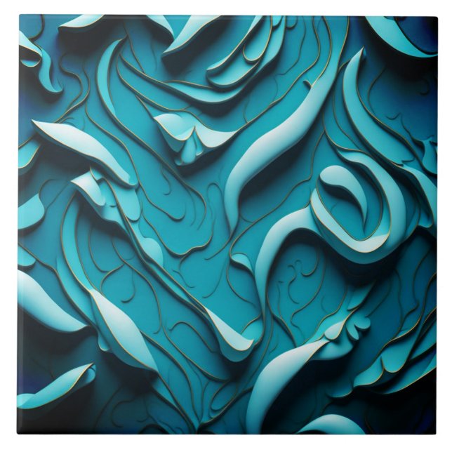 Carreau Carrelage en céramique décorative " Vagues Turquoi (Devant)