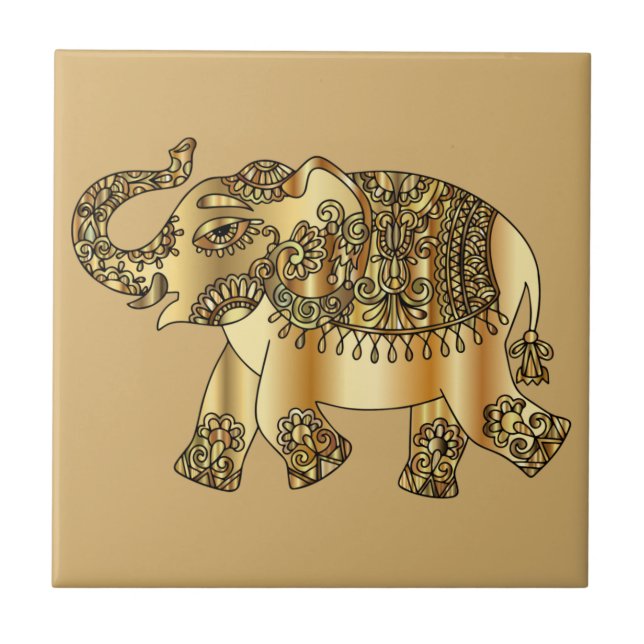 Carreau Carrelage en céramique d'éléphant d'or (Devant)