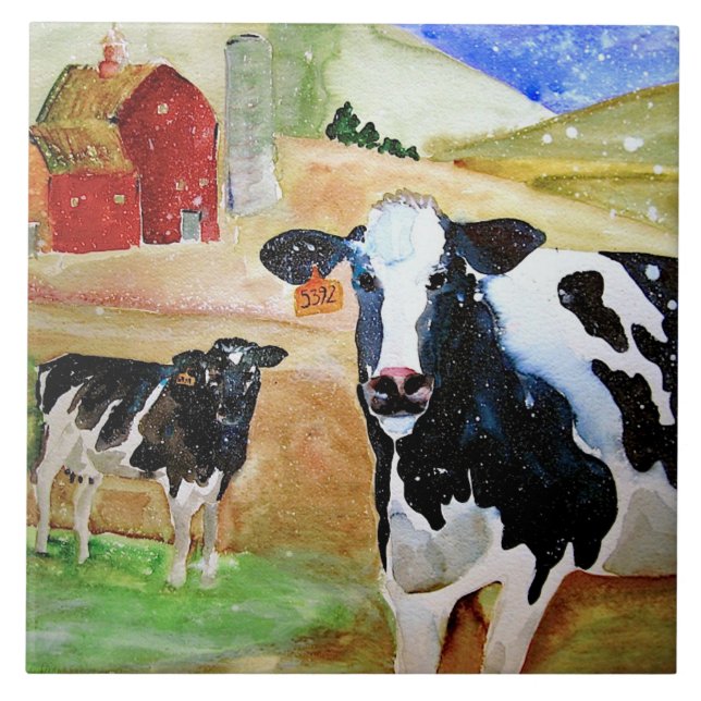 Carreau Carrelage en céramique des vaches d'amitié (Devant)