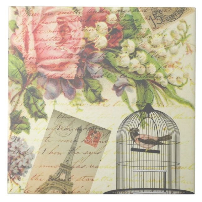 Carreau Carrelage en céramique d'Oiseau Floral (Devant)