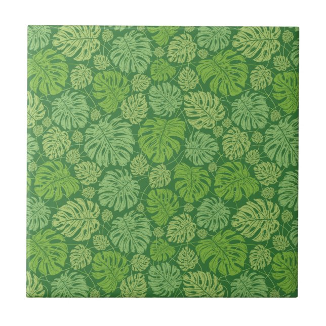 Carreau Carrelage en céramique en feuille de Monstera vert (Devant)