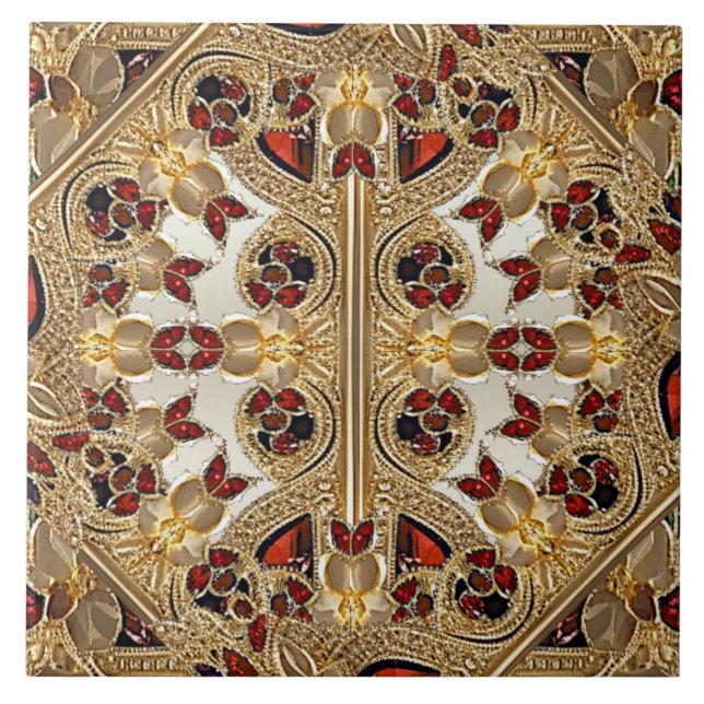 Carreau Carrelage en céramique en pierre rouge aux fleurs  (Devant)