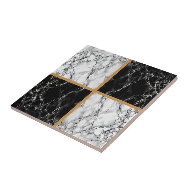 Carreau Carrelage en céramique Faux Black et Marbre blanc  (Côté)