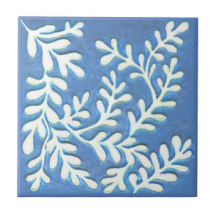 Carreau Carrelage en céramique, feuilles bleu et blanc