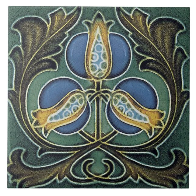 Carreau Carrelage en céramique - Fleurs Art Nouveau Bleu J (Devant)