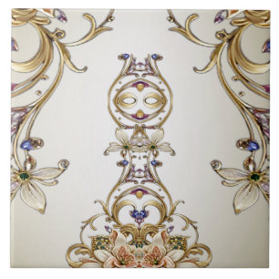 Carreau Carrelage en céramique Floral Or Blanc