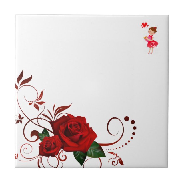 Carreau Carrelage en céramique Floral Rouge Rose Coeurs (Devant)