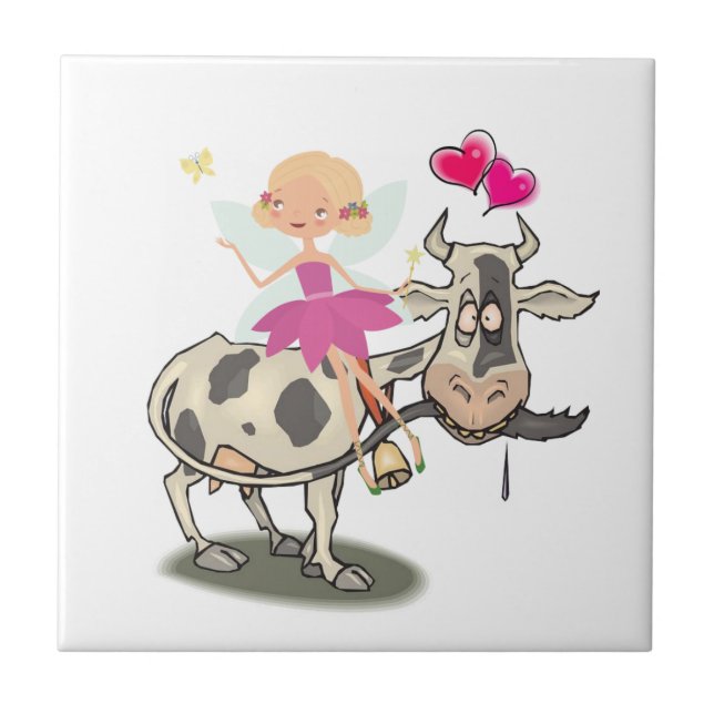 Carreau Carrelage en céramique Floral Vache Fée Rose (Devant)