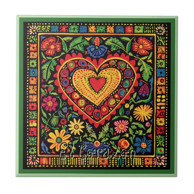 Carreau Carrelage en céramique Huichol Loteria El Corazon (Devant)