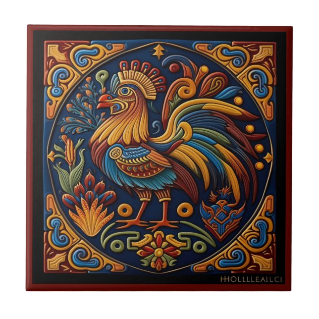 Carreau carrelage en céramique huichol style art mexicain (Devant)