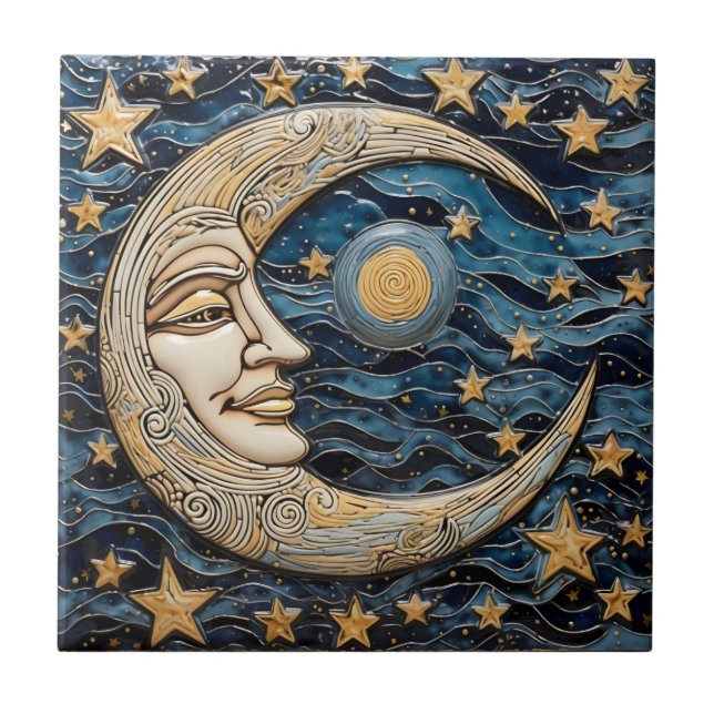 Carreau Carrelage en céramique Lune et Étoiles (Devant)