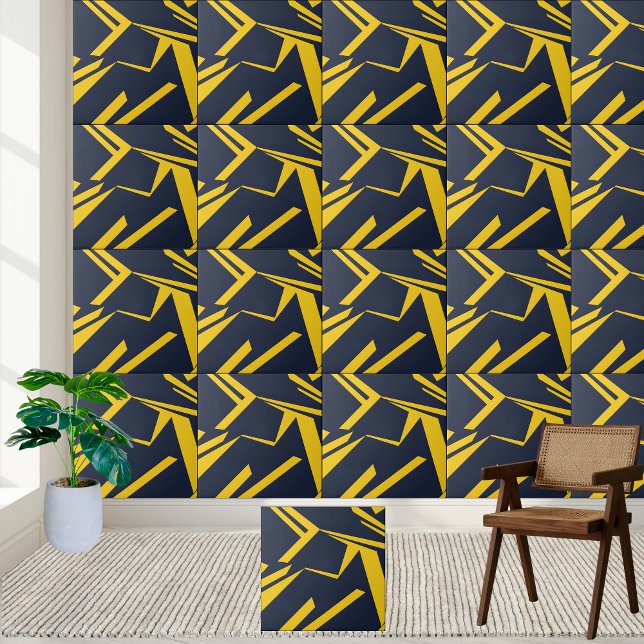 Carreau Carrelage en céramique moderne géométrique jaune e (Modern Geometric Yellow and Navy Ceramic Tile)