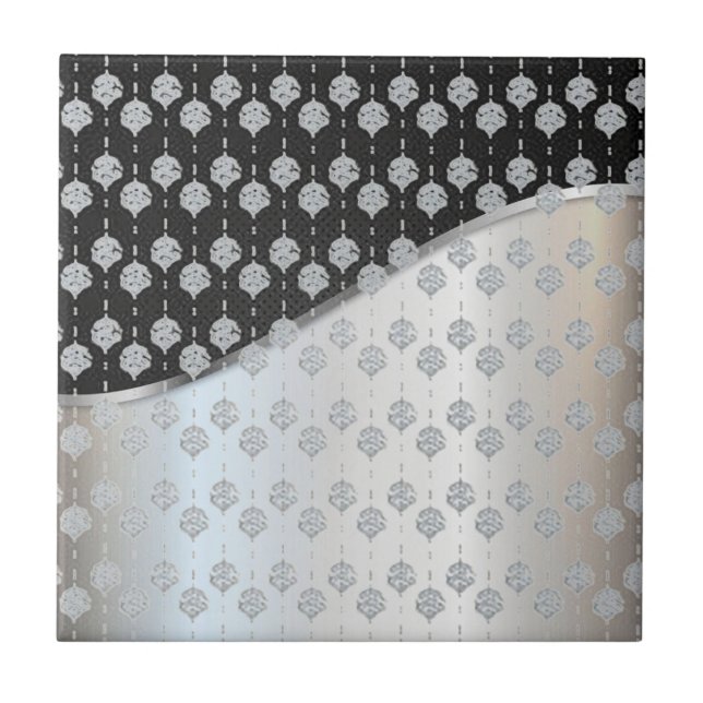 Carreau Carrelage en céramique moderne noir et argent (Devant)