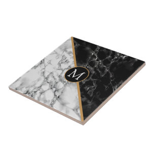 Carreau Carrelage en céramique Monogramme Faux Marbre noir