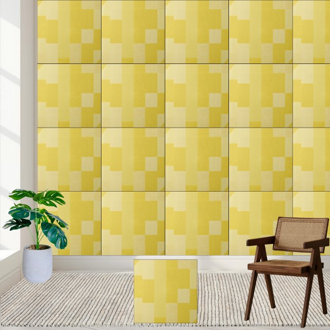 Carreau Carrelage en céramique Motif de blocs jaunes géomé (Geometric Yellow Blocks Pattern Ceramic Tile)