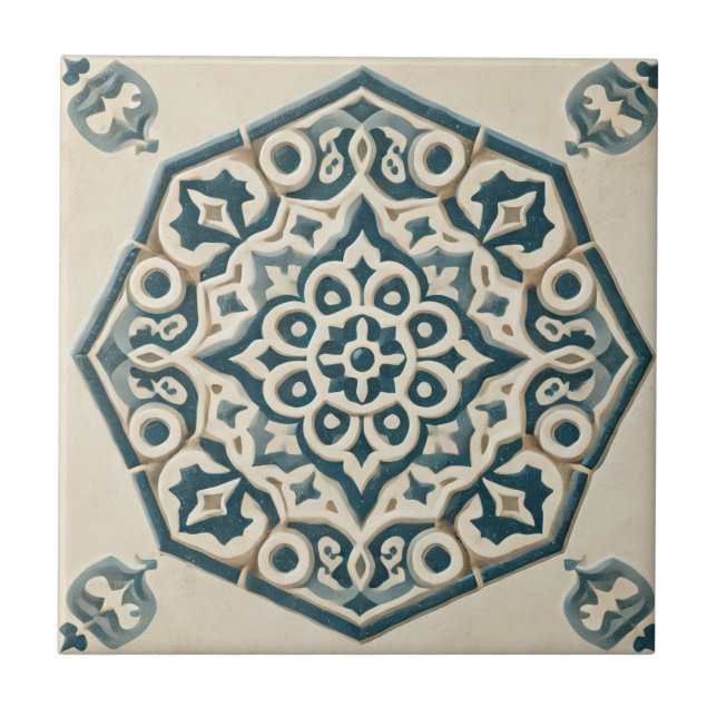 Carreau Carrelage en céramique Motif géométrique bleu et c (Devant)