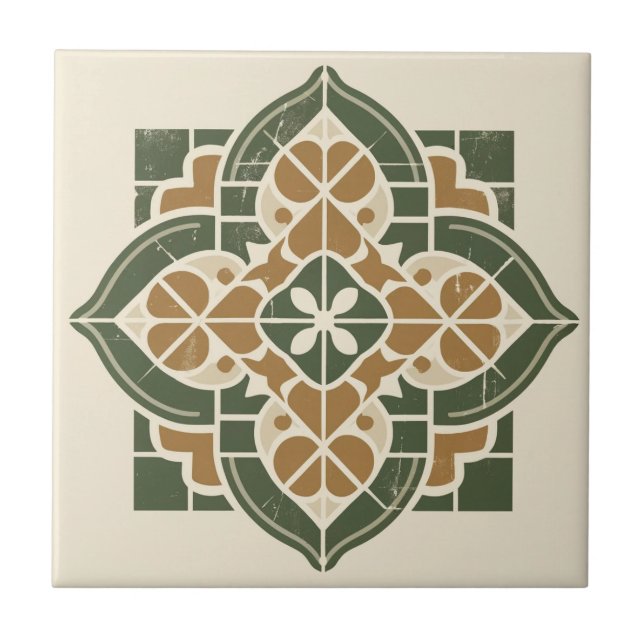 Carreau Carrelage en céramique Motif géométrique vert, or  (Devant)