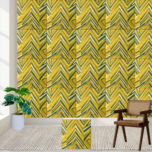 Carreau Carrelage en céramique Motif jaune Abstrait Chevro (Abstract Yellow Chevron Pattern Ceramic Tile)