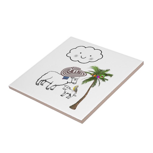 Carreau Carrelage en céramique, Mouton, Nuages, Palmier (Côté)