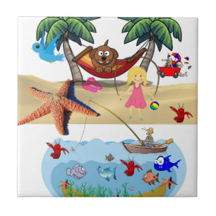 Carreau Carrelage en céramique Plage Poissons Crabes Sable