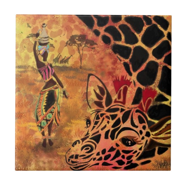 Carreau Carrelage en céramique pour fille et girafe d'Afri (Devant)
