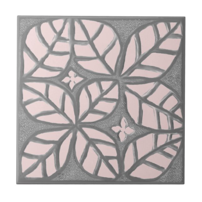 Carreau Carrelage en céramique, Rose clair et feuille gris (Devant)