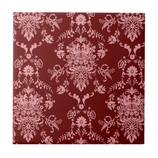Carreau Carrelage en céramique rose et marron damassé (Devant)