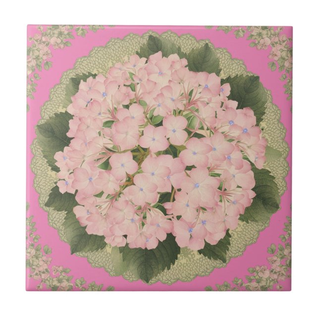 Carreau Carrelage en céramique rose Hydrangea Floral (Devant)