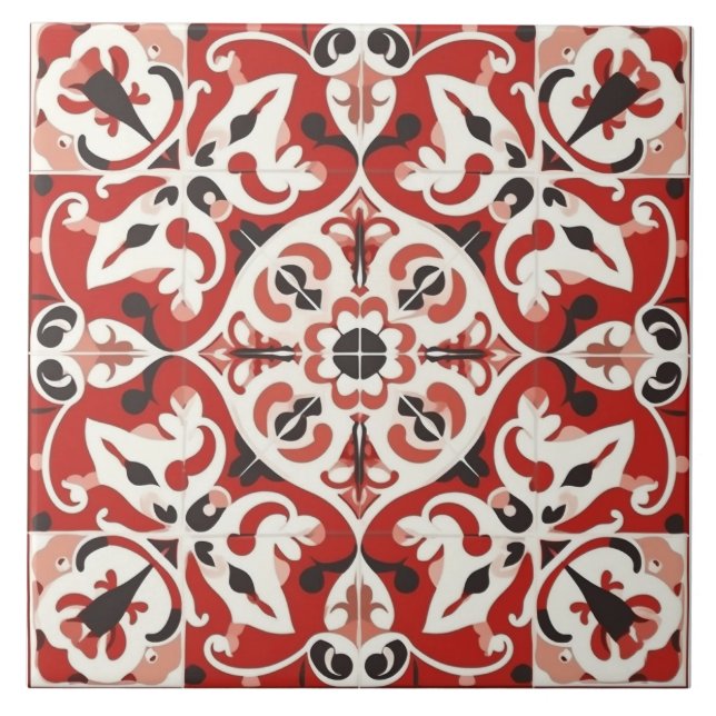 Carreau Carrelage en céramique rouge et noire méditerranée (Devant)