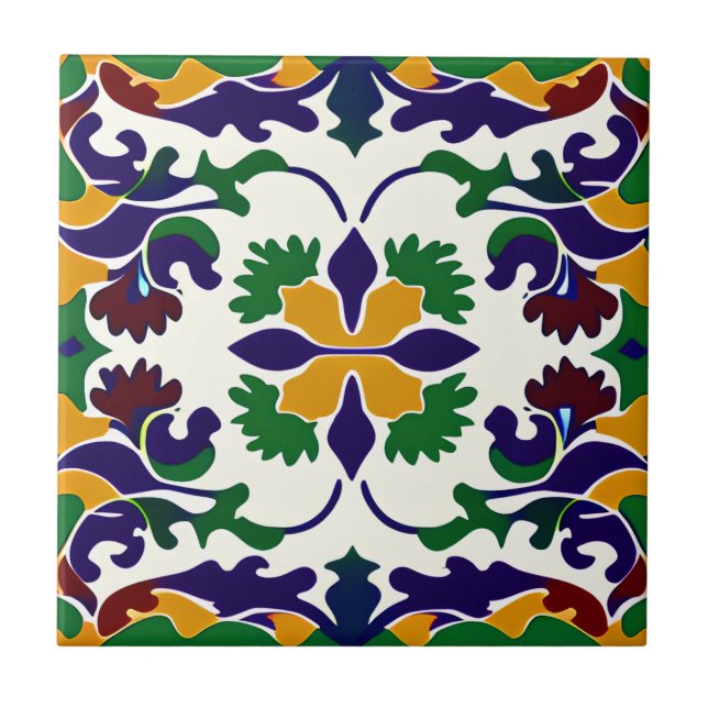 Carreau Carrelage en céramique stylisé espagnol (Devant)