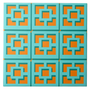 Carreau Carrelage en céramique Turquoise et Orange Trellis