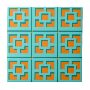Carreau Carrelage en céramique Turquoise et Orange Trellis