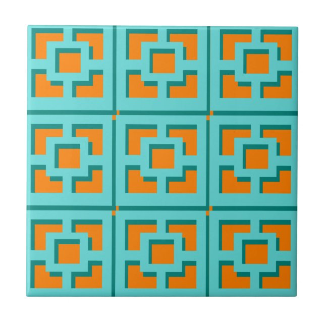 Carreau Carrelage en céramique Turquoise et Orange Trellis (Devant)
