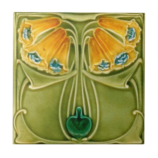 Carreau Carrelage en céramique - Vintage Jaune Floral Art  (Devant)