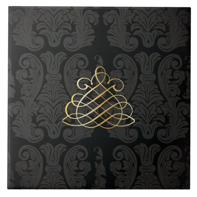 Carreau Carrelage en or noir Damask Classy (Devant)