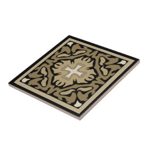 Carreau Carrelage espagnol Sepia sur Arrière - plan noir