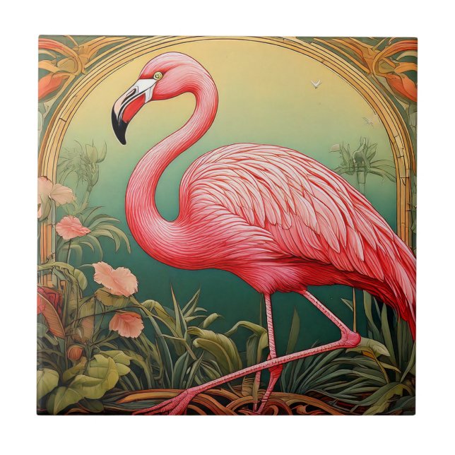 Carreau Carrelage Flamant rose Art Nouveau (Devant)