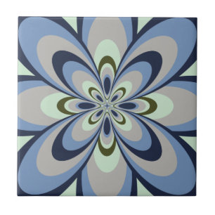 Carreau Carrelage, Fleur Abstraite 4, Bleu, Gris, Vert